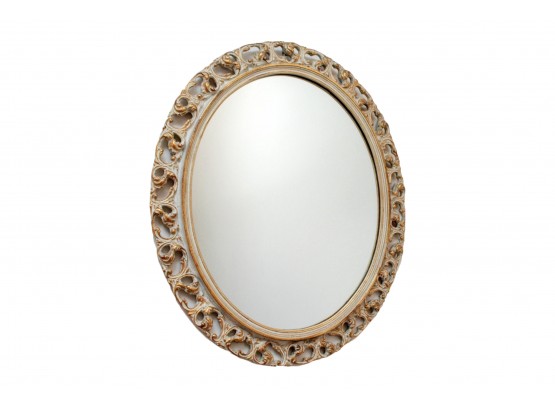 Oval Carved Wood Mirror With Gold Gilt Accents