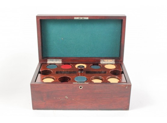 Vintage Poker Chip Set In Cherry Wood Carrying Case