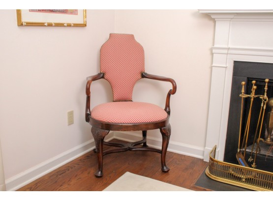 Carved Wood Upholstered Corner Chair With Nailhead Trim