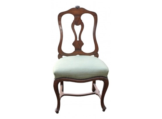 Wooden Chair With Green Upholstered Seat And Nailhead Trim