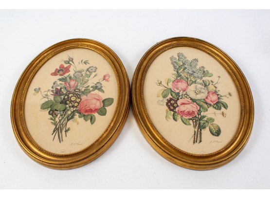 Pair Of Jean Louis Prevost (1760-1810) Floral Prints In Oval Frames