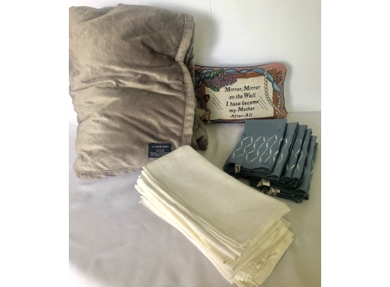 Linen Lot - Lands End Fleece Blanket; Linen Napkins, Accent Pillow