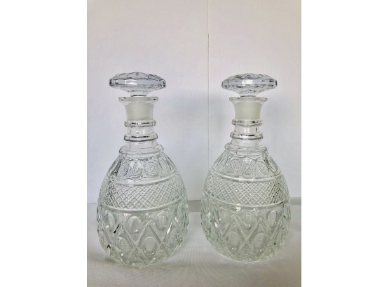 Vintage Cut Glass Set Of 2 Decanters With Glass Stoppers