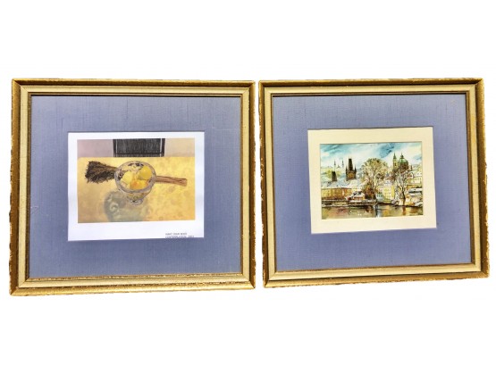 Lot Of 2 Purple Matted Prints Signed In Gold Tone Frames ( See Description)