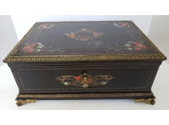 Stunning 19th Century Brass Trimmed Silk Lined Lacquer Wood Chest