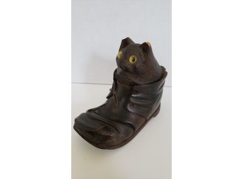 Antique Black Forest Kitty In A Shoe Hand Carved Ink Well