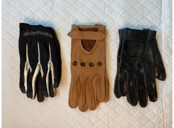 Three Pair Of Driving Gloves, Two All Leather