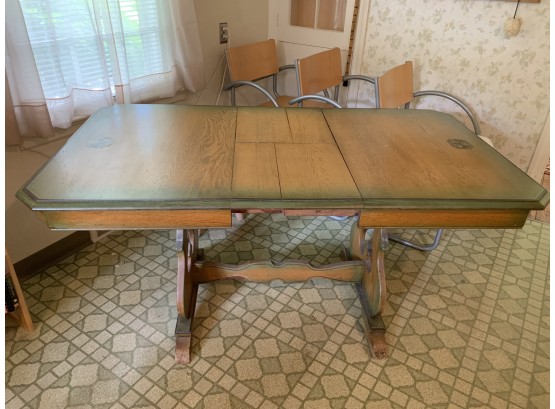 Vintage Table With Collapsing Leaf And Green Ombre Stain