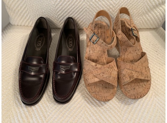 Tod's Leather Loafers & Kork Ease Cork Sandals - Both Size 39