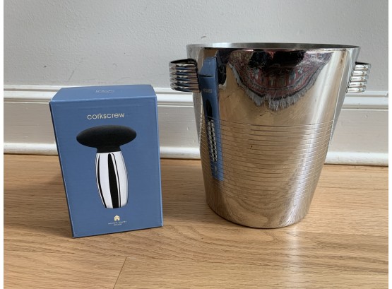 French INOX 18/10 Stainless Ice Bucket & New Michael Graves Corkscrew