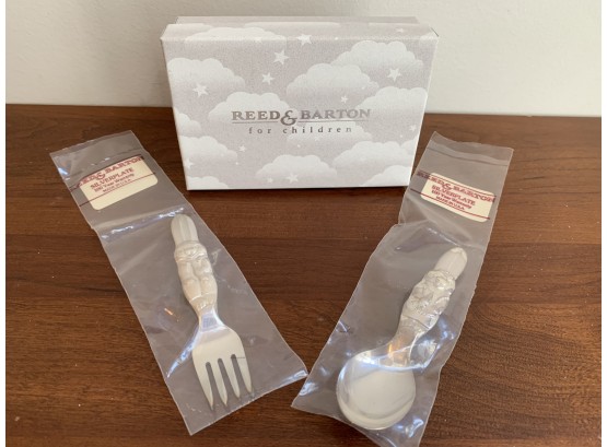 Reed & Barton Silver Plate 'Rabbit' Baby Fork And Spoon Set, New In Box