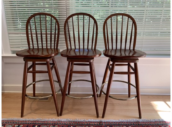 Three Cherry Ethan Allen Windsor Style Counter Stools From American Impression Collection