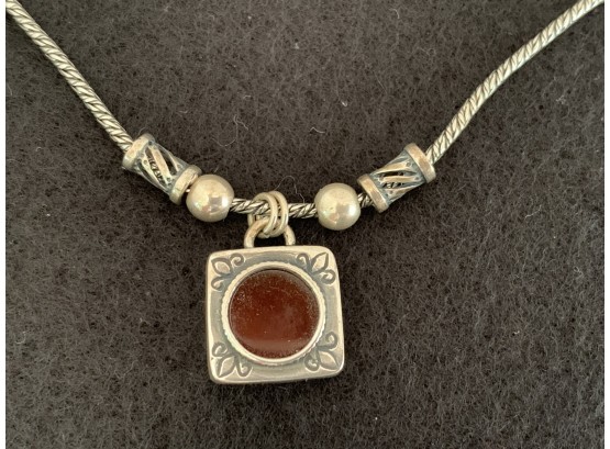 Sterling Necklace With Red Pendant