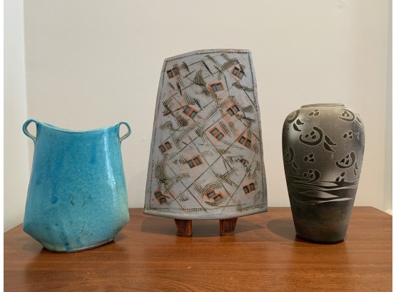 Three Artisan Signed Pottery Vases