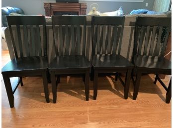 Four Distressed Black Wood Chairs, Heavy