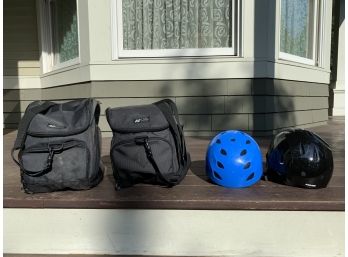 Kombi & Gale Force Brand Ski Helmets And Two K2 Brand Ski Boot Bag