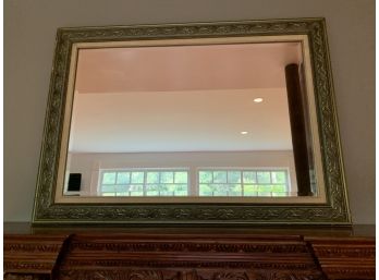 Beveled Mirror With Gold & Green Hued Frame, Heavy