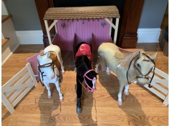 American Girl Doll & Our Generation Horses And Stable