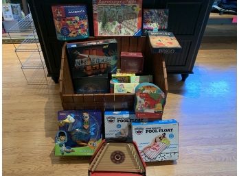 Wood Box Full Of Games And Toys