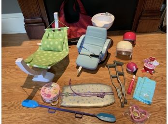American Girl Doll Accessories Including Hair Salon Chair And Hammock