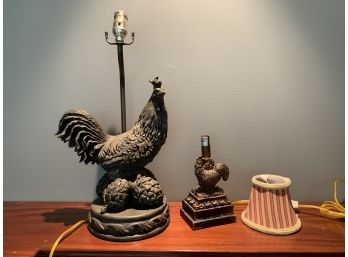 Two Composite Rooster Lamps