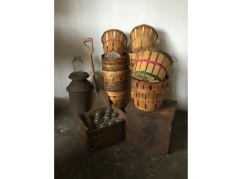 Antique Apple Basket And Milk Lot