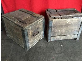 VERY VERY OLD Wood Galvanized Lined Milk Boxes