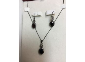 Sterling Silver Gem Necklace And Earrings