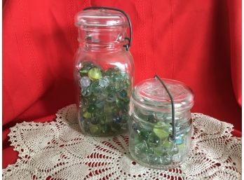 Old Marbles In Antique Canning Jars