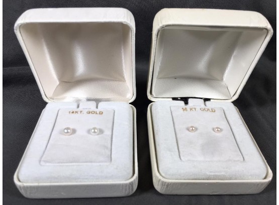 Two Beautiful Pairs 14KT Gold & Pearl Earrings (New In Boxes) - Paid $125 & !50