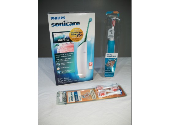 Philips Airfloss With BONUS Sonicare Tooth Brush W/Three Extra Heads - ALL BRAND NEW !