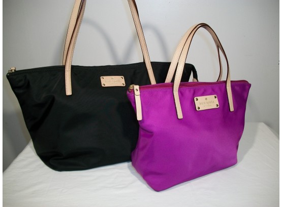 Two Amazing KATE SPADE Bags - Nylon Bags W/Vachetta Leather Handles And KS Tags  (100% AUTHENTIC)