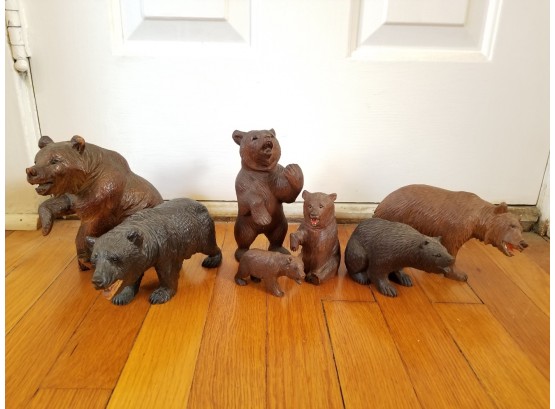 Assorted Carved Wooden Black Forest Bear Figurines