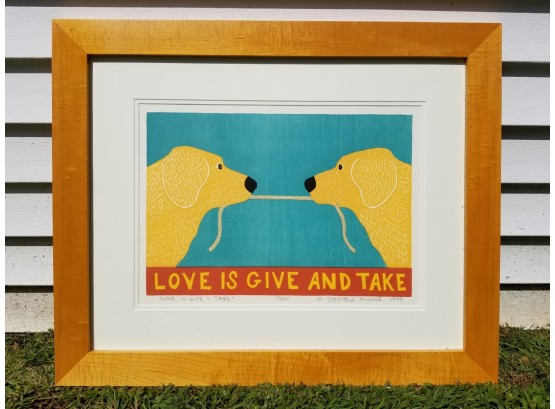 Stephen Huneck Signed Lithograph 'Love Is Give And Take' (Ed: 33/500)