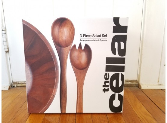New In Box The Cellar Acacia Wood 3 Piece Salad Serving Set