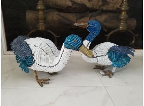 Pair Of South African Artisan Handmade Beaded Duck Figurines