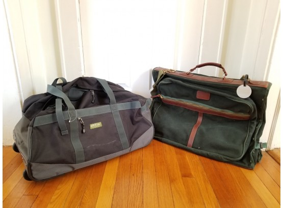 2 Large Orvis Leather Trim Canvas Duffel & Garment Bag