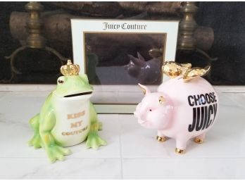Juicy Couture Collectible Ceramic Frog & Pig Coin Banks In Original Box