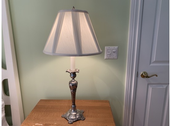 White Metal Candlestick Lamp With Beautiful Pleated Shade