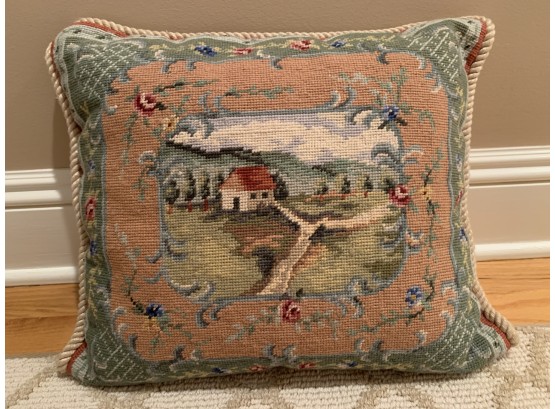 Country Cottage Needlepoint Pillow With Velvet Back