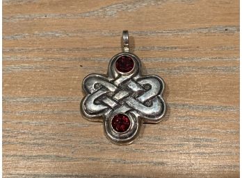 Celtic Cross Style Silver Pendant With Ruby- Like Stones