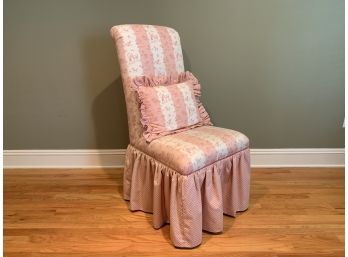 Custom Calico Corners Pink & White Stripped Slipper Chair With Pillow