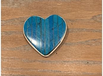 Sterling Silver Heart Pin With Turquoise Inlay