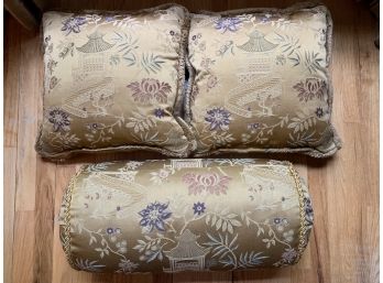 Ethan Allen Custom Pillows In Golden Chinoiserie Fabric