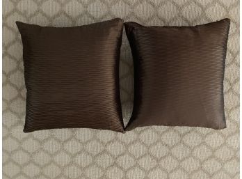 Pair Of Textured Chocolate Brown Silk Pillows