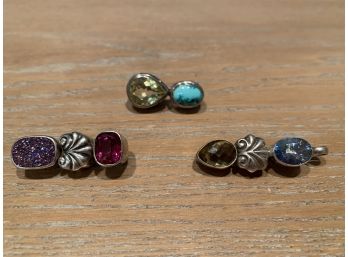 Three Silver Pendants With Colored Accent Stones
