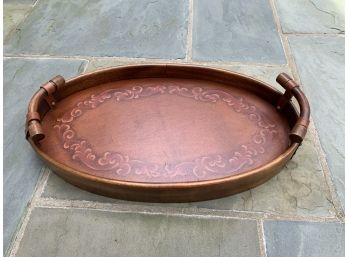 Wood And Leather Oval Tray