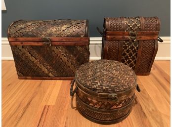 Trio Of Wood And Metal Boxes From Bombay Company
