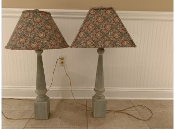 Pair Of White Washed Baluster Form Wood Lamps