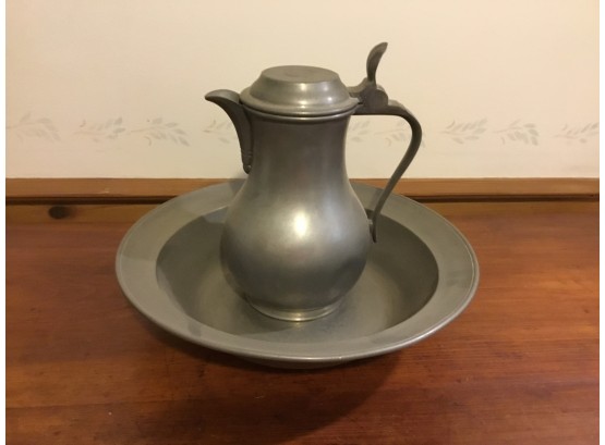 Pewter Pitcher And Bowl